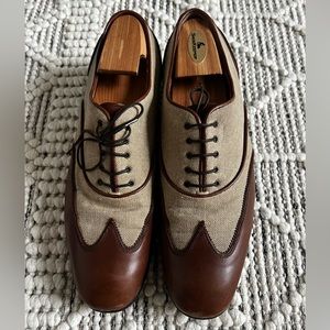 Ferragamo oxfords two tone leather and tan linen RARE